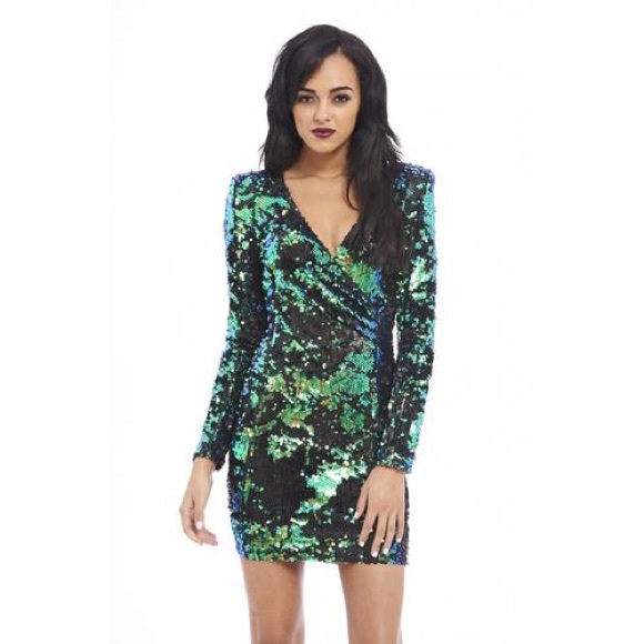 AX Paris Dresses & Skirts - AX Paris Long Sleeve Wrap Sequin Bodycon dress